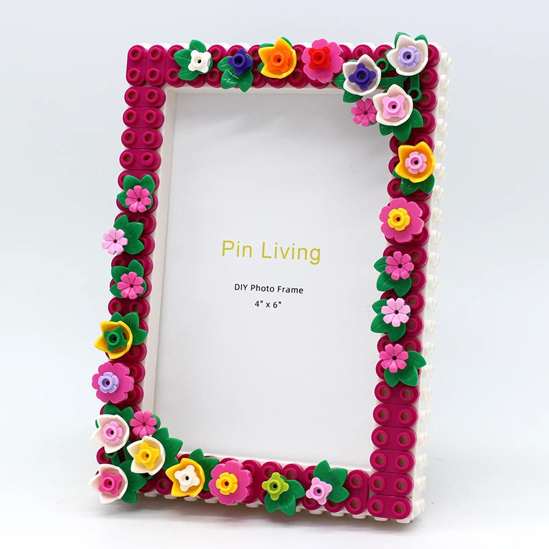 cadre photo diy rose fuchsia vert jaune blanc violet orange floral enfantin 4x6 inches