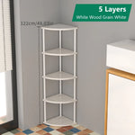 étagère d'angle murale bois moderne brun foncé rangement livres décorations plantes chambre salon minimaliste
