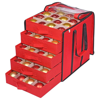 Boîte de rangement boules de Noël 5 couches rouge
