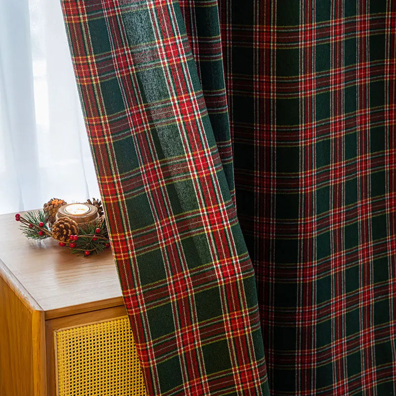 rideau plaid écossais opaque rustique couleur rouge vert noël decoration festive housse polyester moderne
