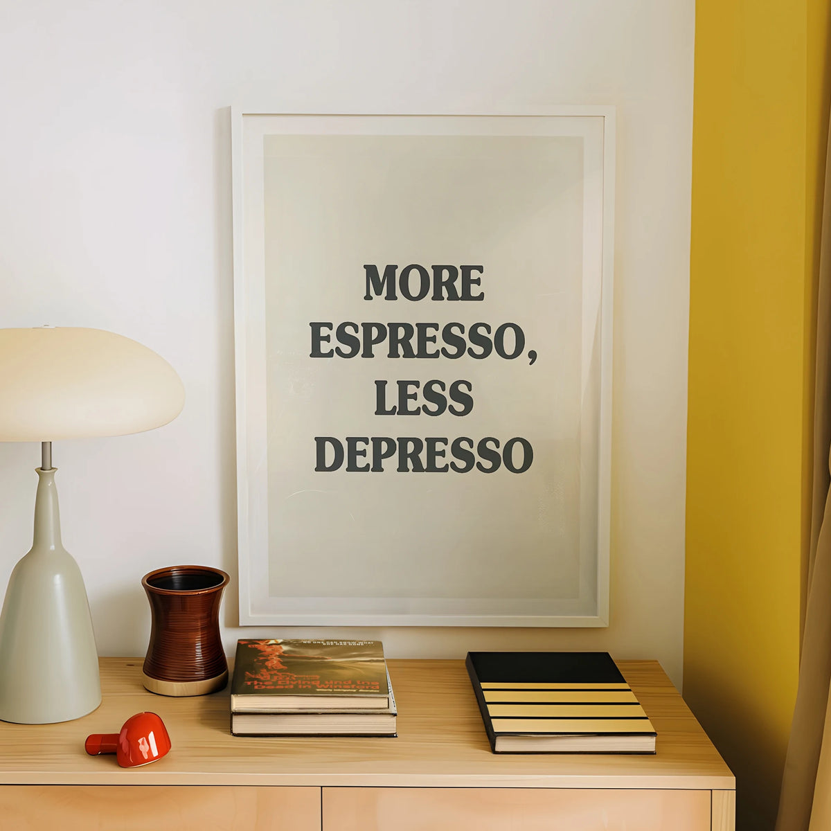 cadre d'affiche minimaliste more espresso less depresso blanc noir salon chambre