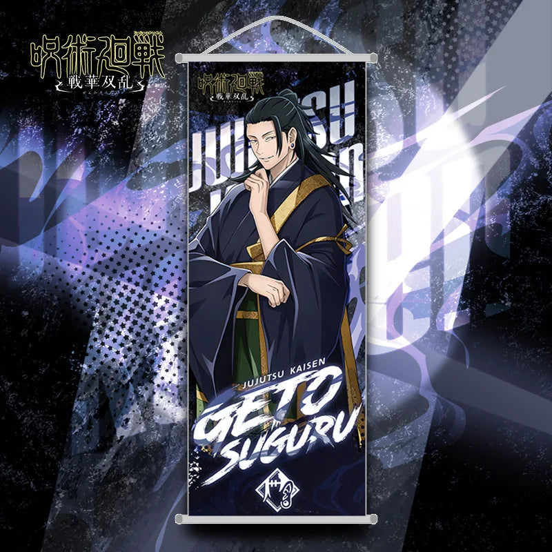 décorations anime bannières illustrées suspendues gojo satoru jujutsu kaisen vert noir bleu