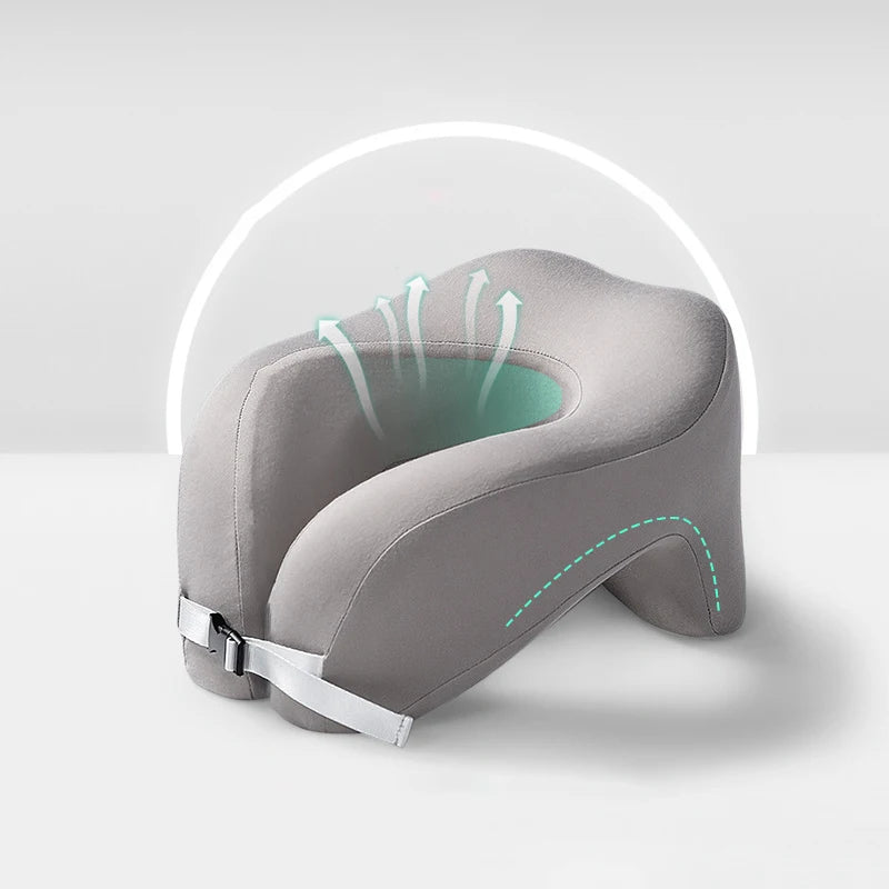 coussin voyage confortable gris ergonomique mousse mémoire forme fermeture glissière
