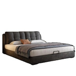 lit moderne gris velours tête matelas coussins tapis tringles chambre accessoires bois