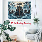 tapisserie viking bleu noir trône hache bateau dragon salon artique fantastique
