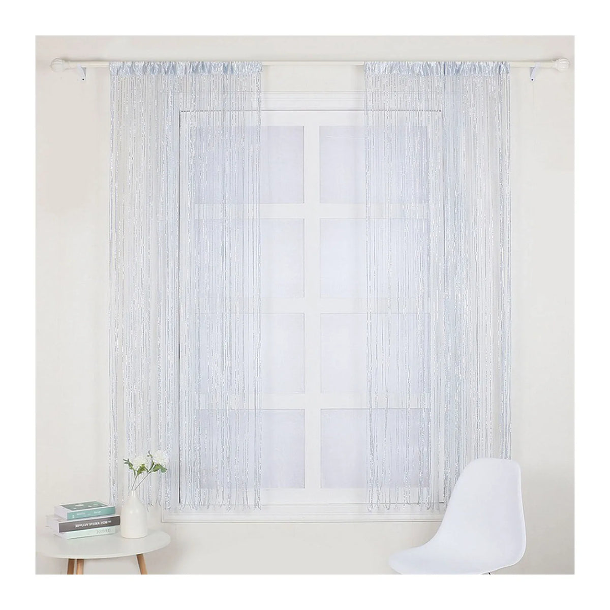 rideau decoratif boheme multicolore franges metalliques translucides barre superieure 200cm hauteur 100cm largeur
