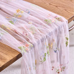 nappe courte fleur brodée transparente polyester décoration mariage anniversaire champêtre