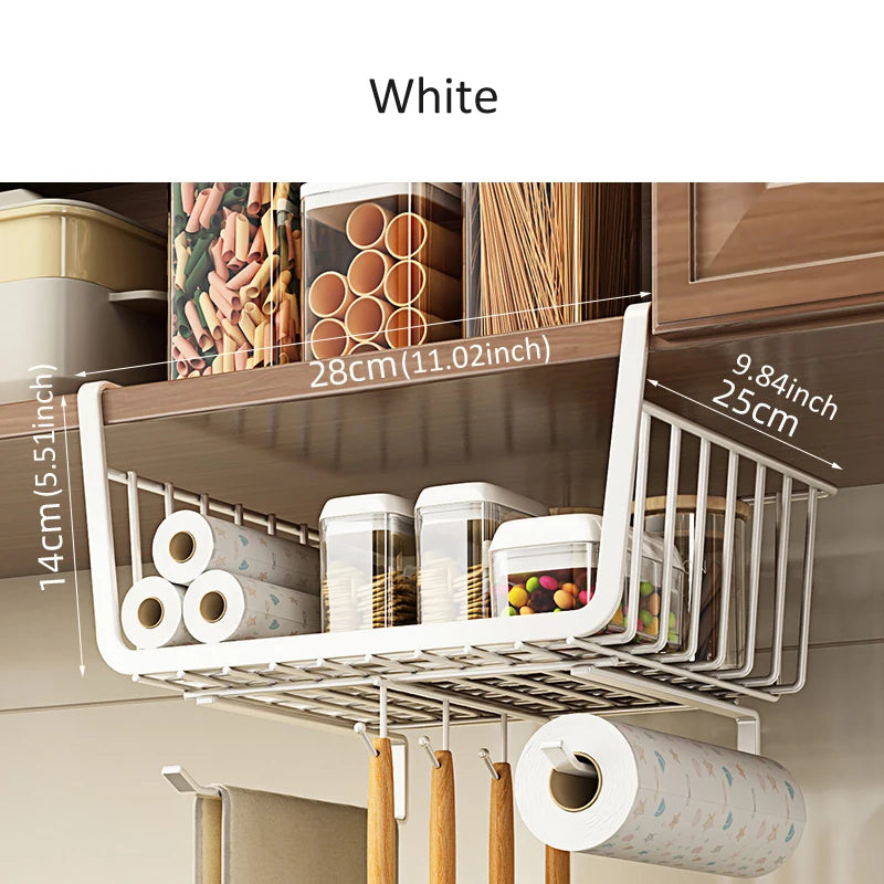 panier mural noir clips moderne rangement cuisine sous armoire crochets réutilisable métal