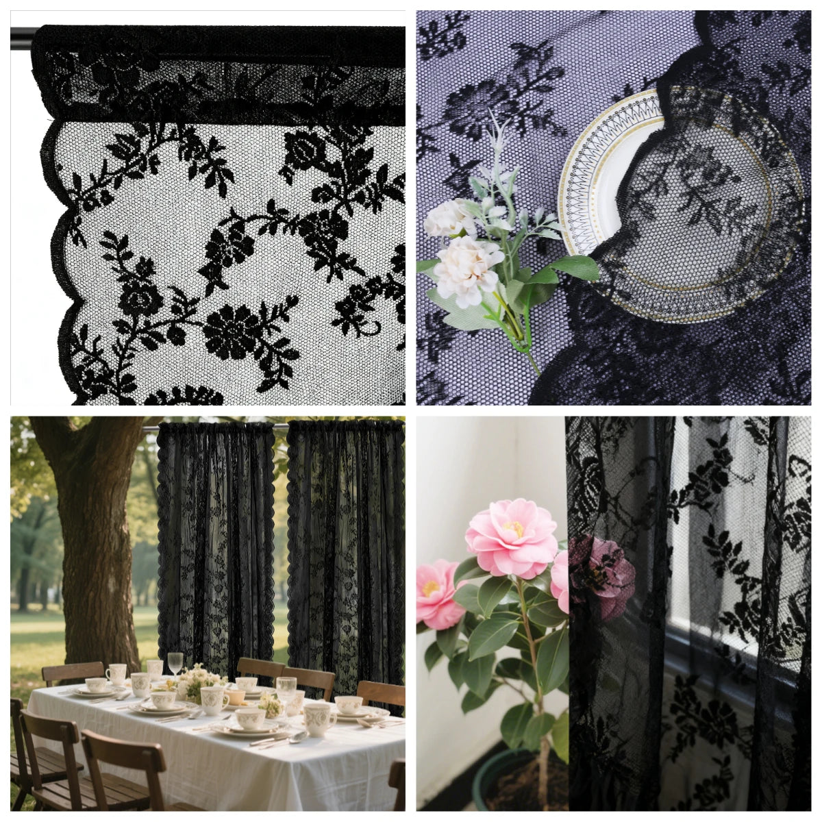 rideau floral transparent classique dentelle intérieur extérieur filtration lumière