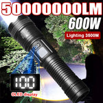 lampe torche led rechargeable usb zoom intense résistance chocs banque alimentation affichage oled noir