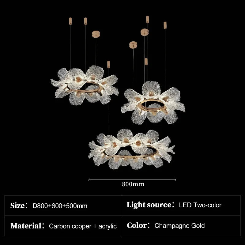 Suspension lumineuse cristal blanc doré fleurs relief moderne élégante chambre salon