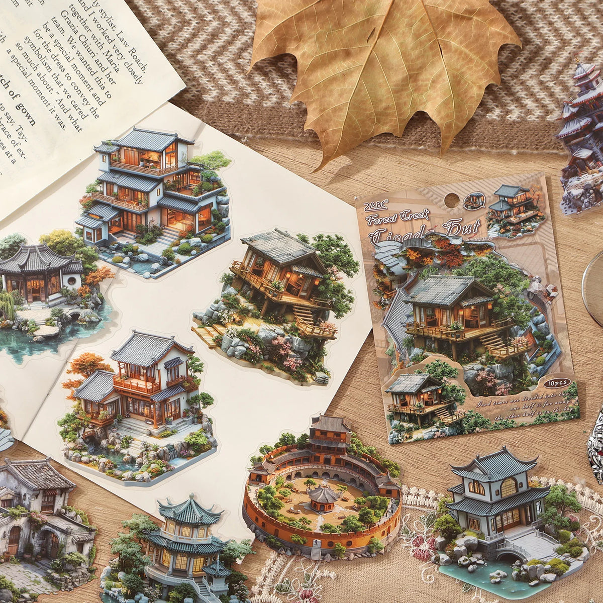autocollants deco maison miniatures paysages scrapbooking etiquettes journal artisanal details architectural jardins voiles instructions
