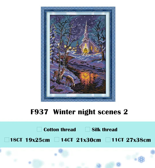 Kit broderie animaux hiver fruits instructions toile fil coton soie
