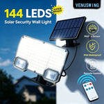 lampe solaire murale capteur mouvement 144 led noir moderne télécommande modes