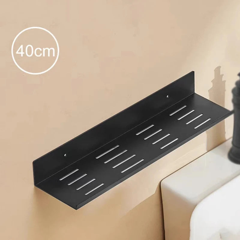 étagère murale noire adhésive aluminium moderne salle bain 20cm 30cm 40cm 50cm cosmétiques brosses