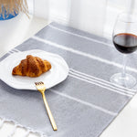 serviette table rayée moderne bleu clair vert rose gris jaune orange violet coton polyester