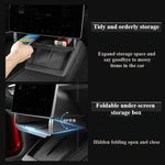 rangement caché plateau organiser feutre texturé gris noir sous écran central tesla model model