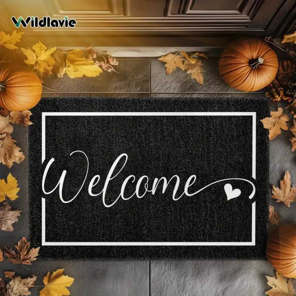 tapis d'entrée noir welcome moderne anti dérapant polyester machine lavable 50x80cm