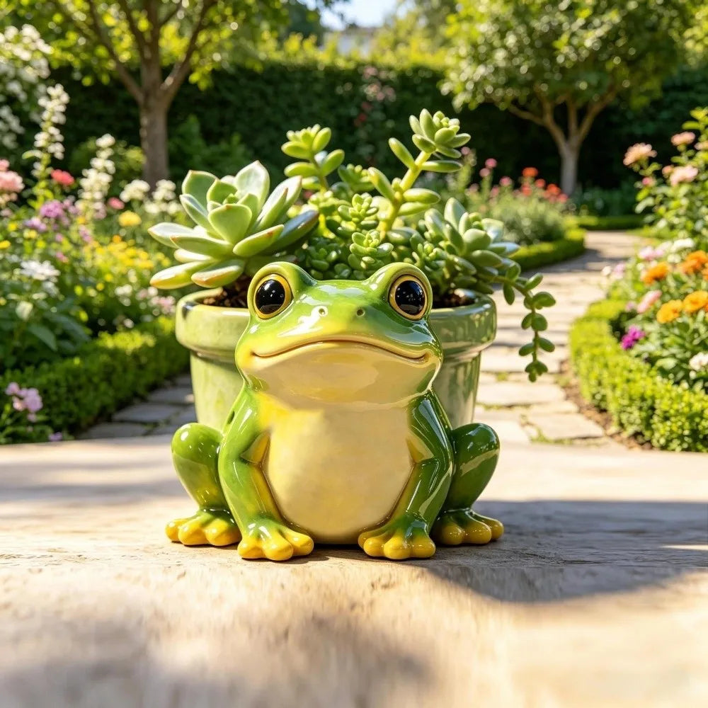 pot fleurs forme grenouille vert jaune succulentes décoration jardin animalier champêtre