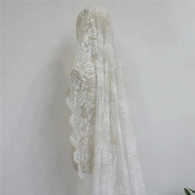 voile mariée blanc broderie florale classique dentelle polyester monocouche femme opacité