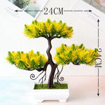 plantes artificielles bonsaï rouge vert rose fleurs simples feuilles fines pot gravier décoration extérieur
