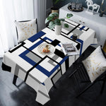 nappe table moderne géométrique bleu noir blanc rectangle réutilisable polyester at dining