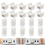 connecteurs led transparents broches dorées clips modernes 24v basse tension câbles colorés rouge vert