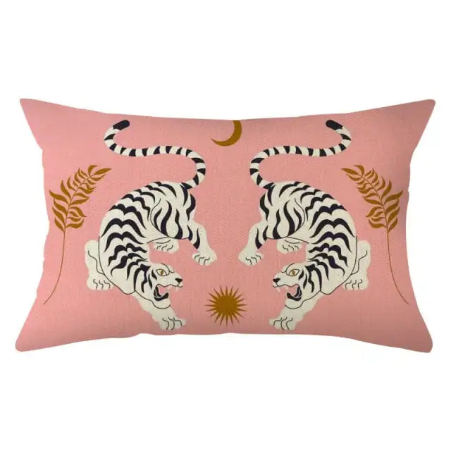 coussin rectangulaire polyester motif géométrique moderne beige orange noir blanc respectueux environnement qualité maison