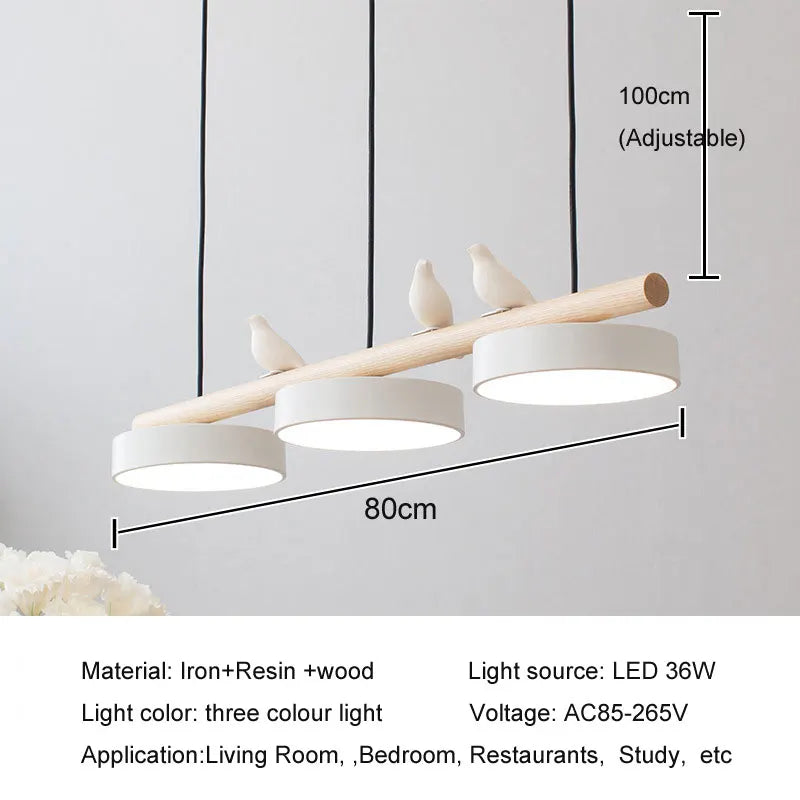 lampe suspendue moderne minimaliste led gris blanc rose jaune bleu oiseaux résine bois