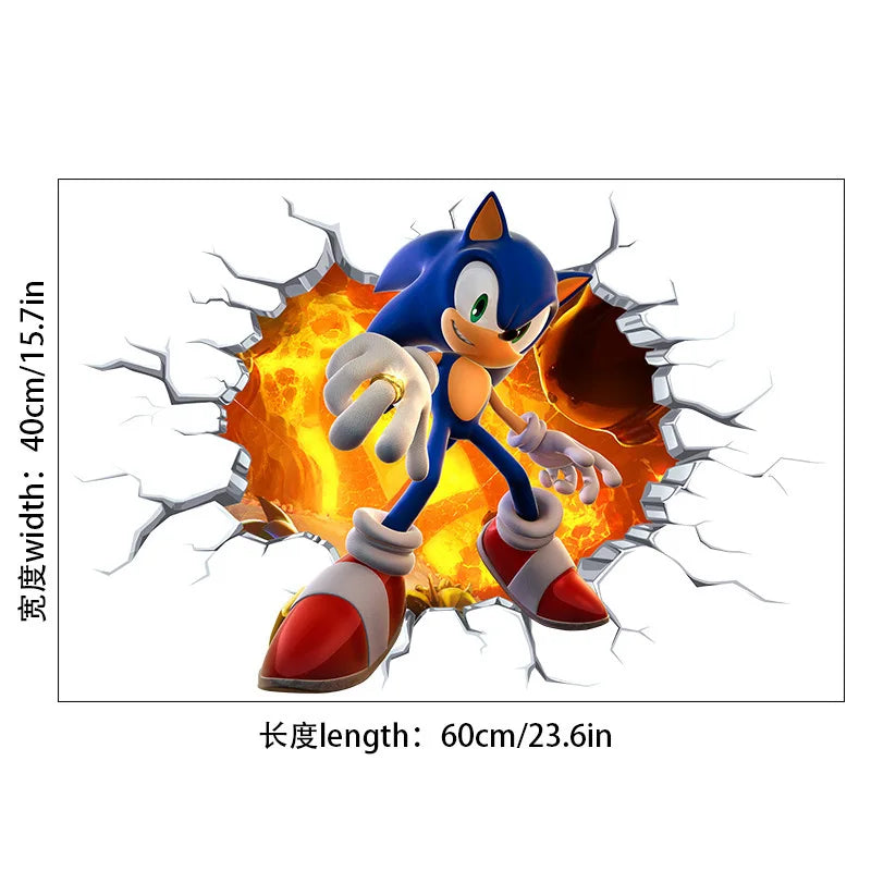 sticker mural 3d sonic bleu blanc rouge moderne adhésif ombre urbain lumière chambre enfant