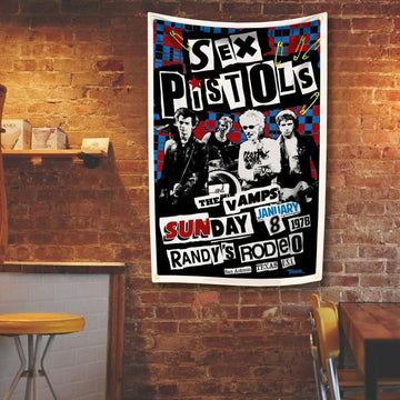 tapisserie pop art rock polyester noir blanc rouge bleu gris graphique