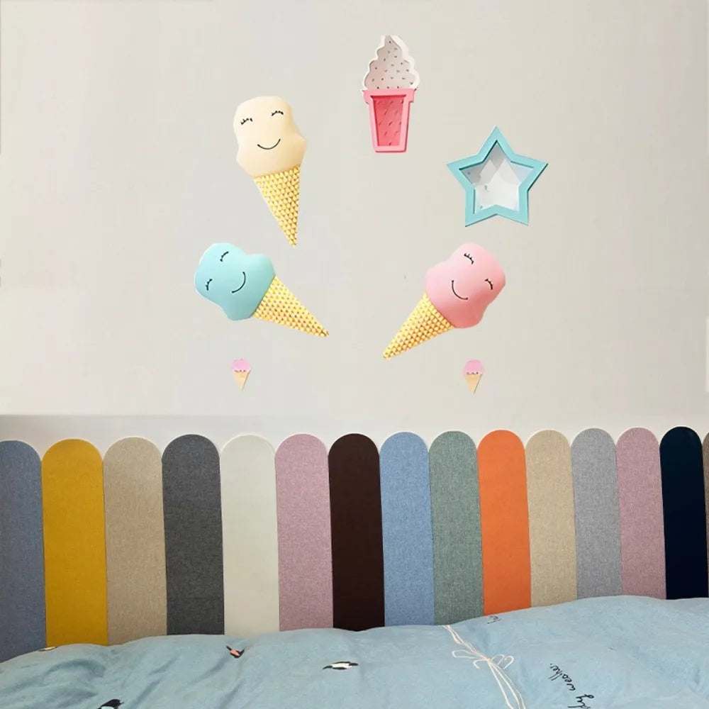 stickers muraux adhésifs blanc rose bleu jaune gris cones glace étoile linéaire enfants chambre