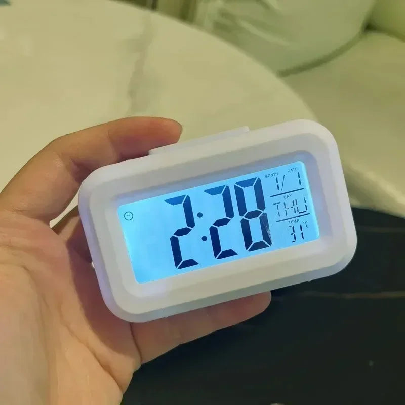 réveil digital horloge table led moderne calendrier alarme multifonction blanc vert bleu rose