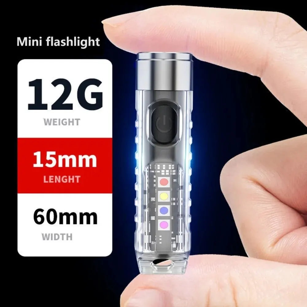 lampe poche rechargeable keychain 10 modes aimant uv rouge bleue transparent moderne camping