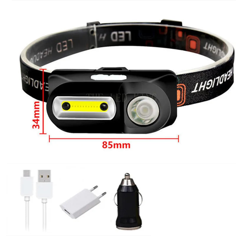 lampe frontale led moderne 1800lm noir blanc jaune carrés colorés adhésif rechargeable usb camping