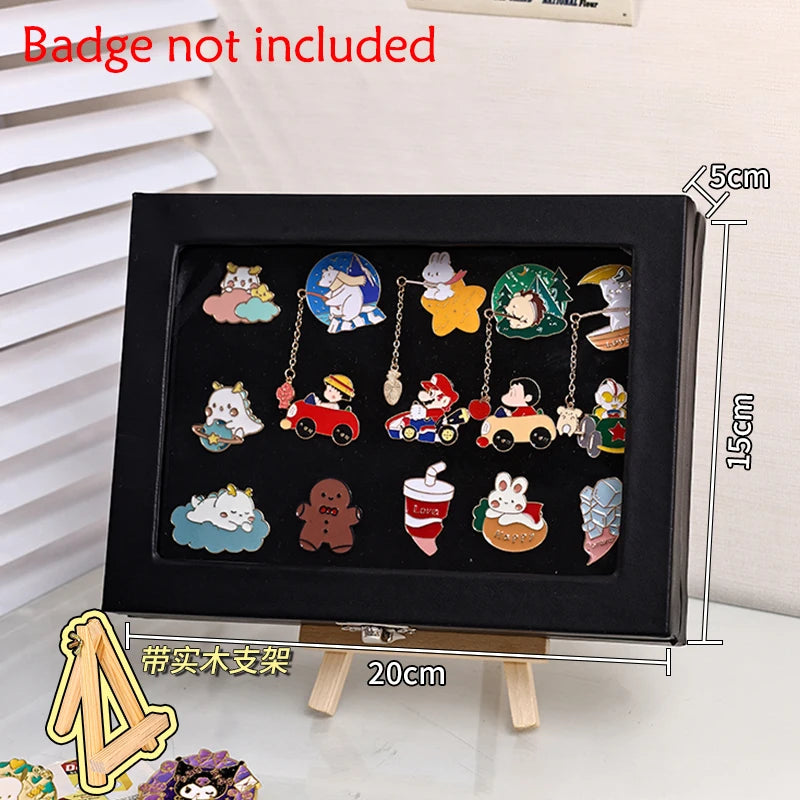 présentoir porte badges acrylique réutilisable contemporain bois marron noir clips badges