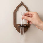 panier fleurs bois décoratif support mur transparent tubes verre arches soleil pieuvre bohème rustic
