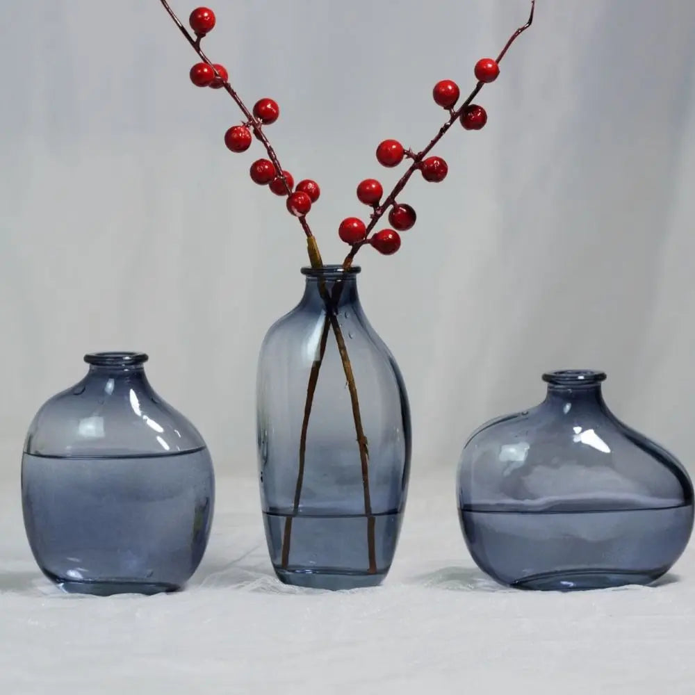 vases verre bleu marron transparent modernes minimaux fleurs artificielles 9cm 10cm 11cm