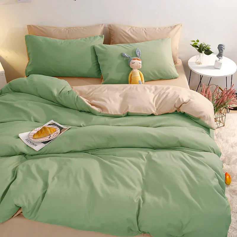 ensemble literie moderne 100% coton uni bleu clair rose pâle jaune gris clair mauve