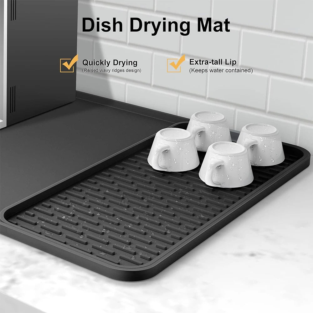 tapis séchage vaisselle silicone noir surface rugueuse moderne salle bains cuisinewasher imperméable