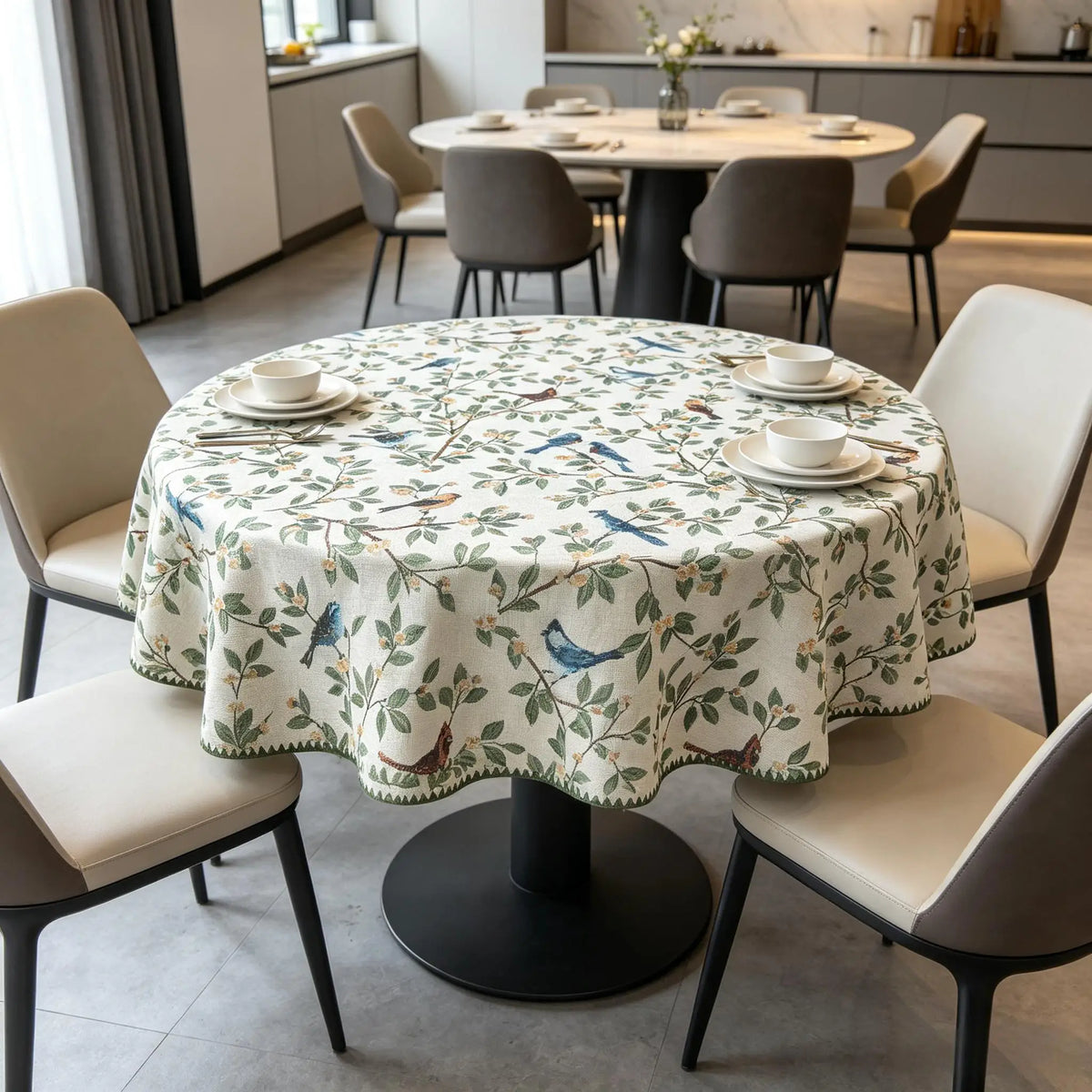 nappe table motif floral oiseaux classique beige clair vert bleu rustiqueversible machine