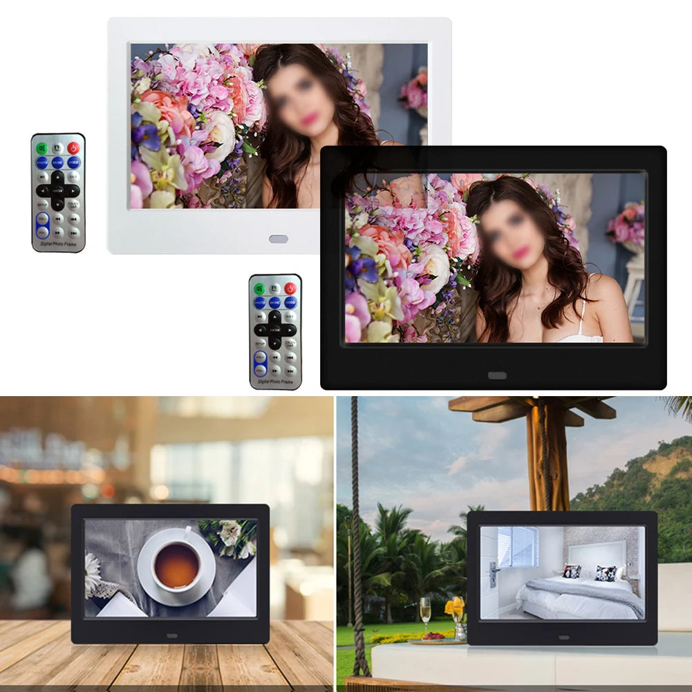 Cadre photo numérique pouces écran blanc mat télécommande incluse horloge mp3 moderne