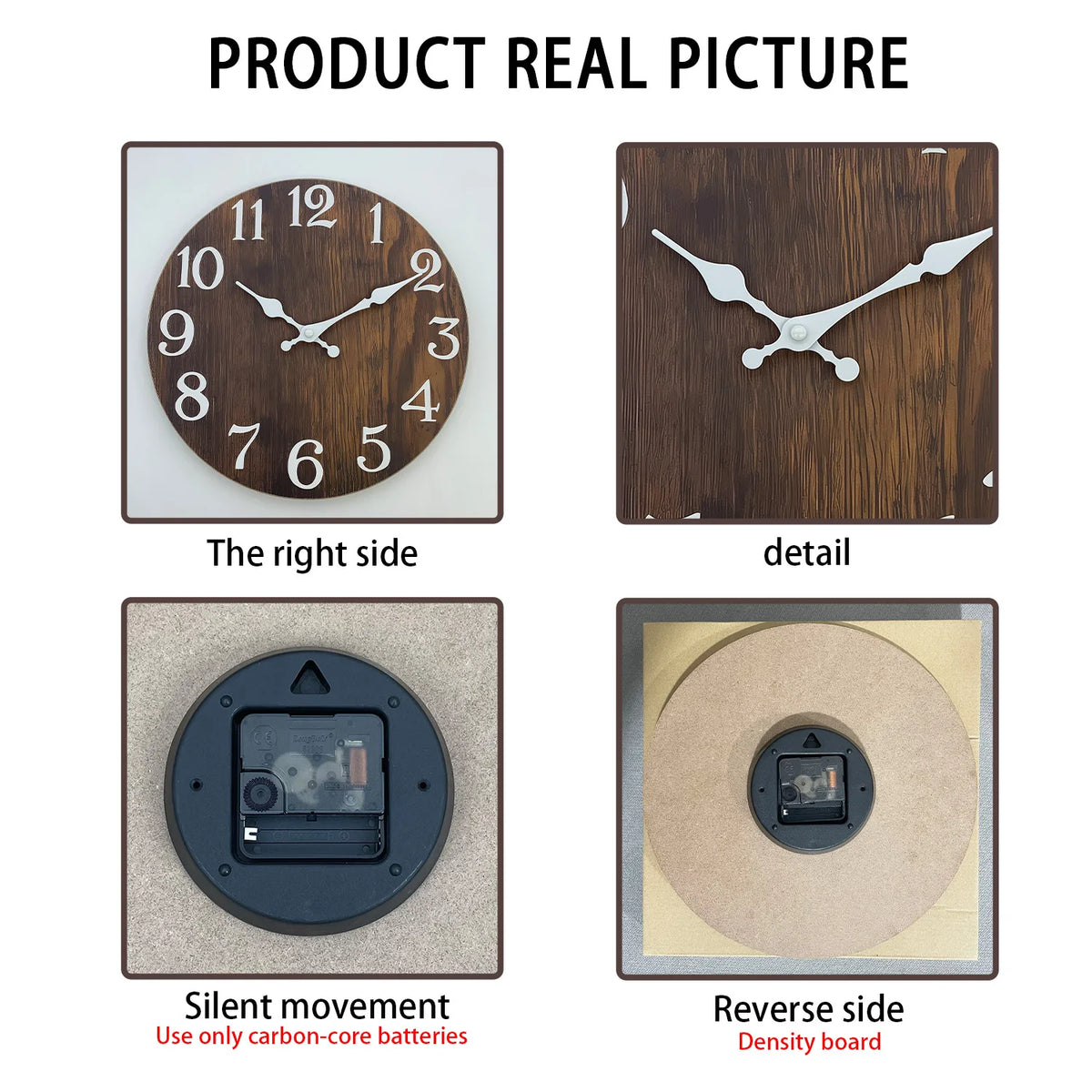 horloge murale bois naturel vintage 10 12 14 16 pouces quartz sourdine aiguille salon