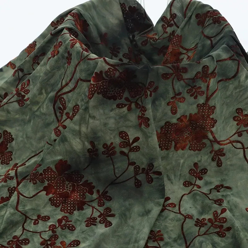 tissu velours vert fleurs brodé classique élastique jacquard biodegradable bricolage couture materiel ondule opacité