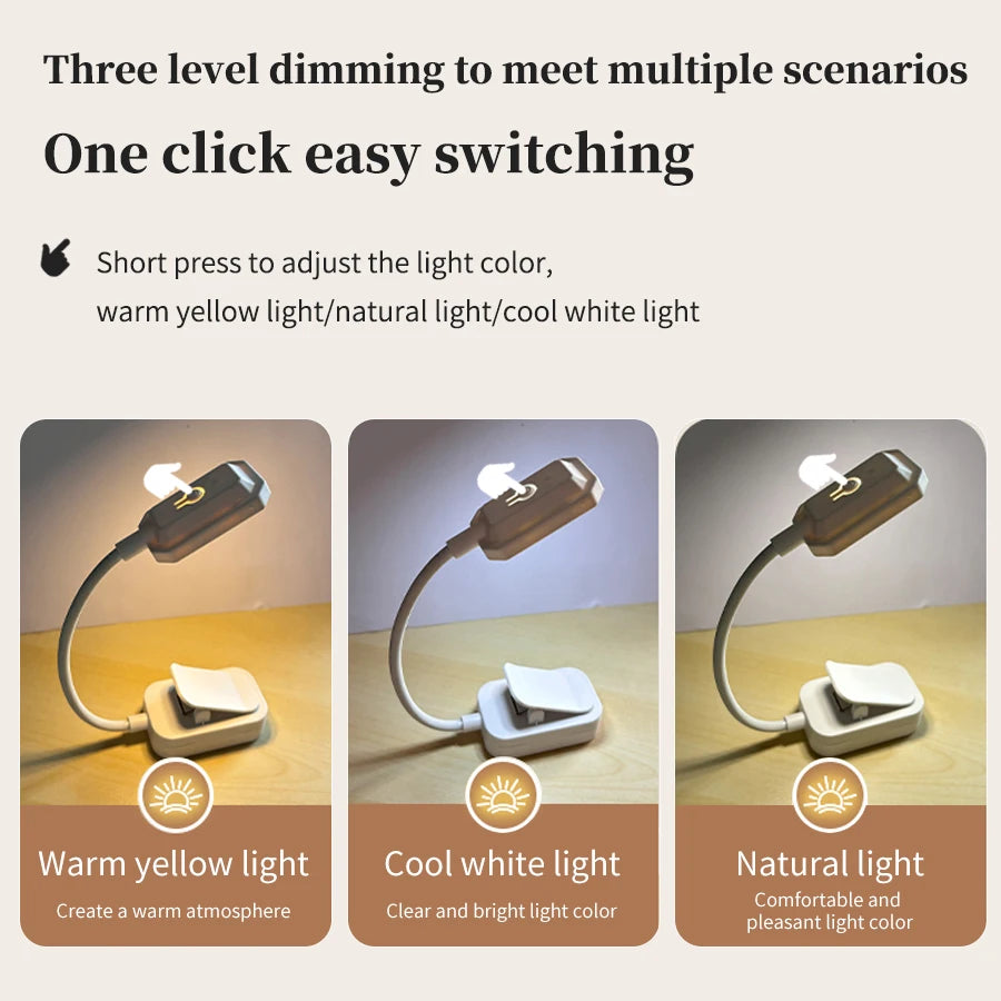 lampe pince rechargeable led blanc moderne protection yeux étude lecture portable flexible