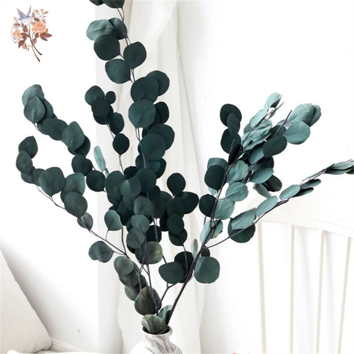 décoration intérieure bouquet fleurs séchées eucalyptus feuilles pomme naturel vert violette moderne mariage maison