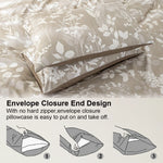 ensemble literie moderne housse couette fleurs feuilles motif floral beige clair blanc doux polyester