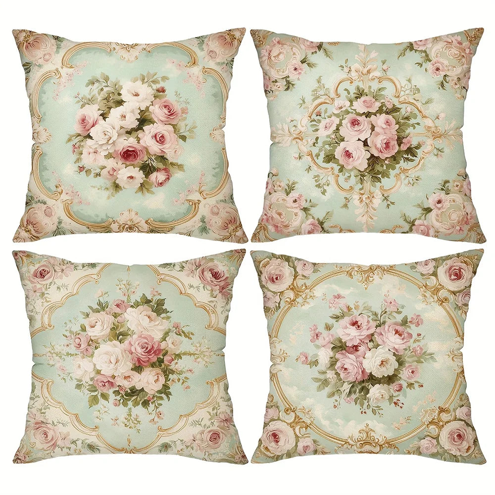 taies d'oreiller motif floral vintage rose blanche zip closure decoration chambre maison