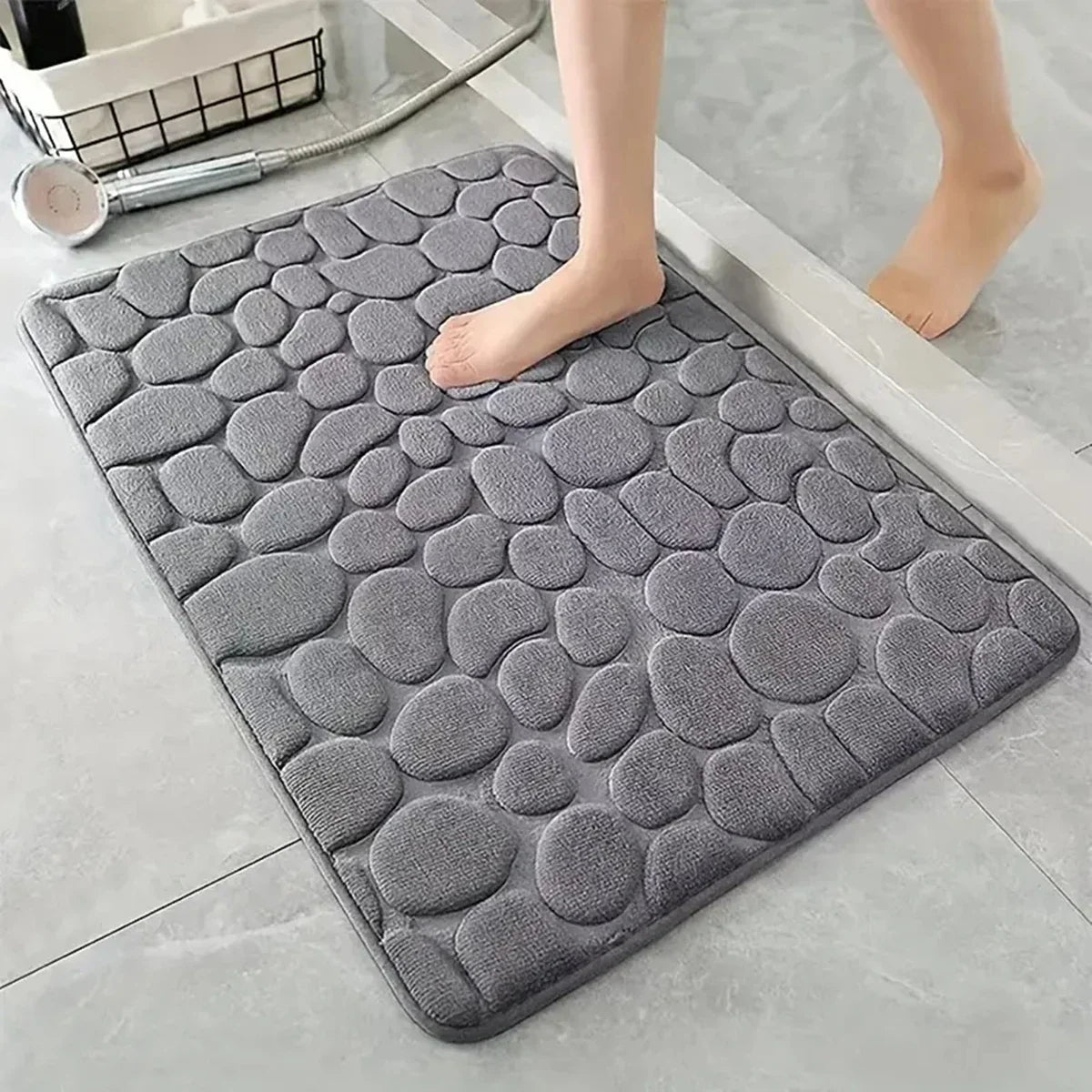 tapis bain gris antidérapant texture cailloux moderne absorbant lavable séchage rapide 40x60cm 20x32cm