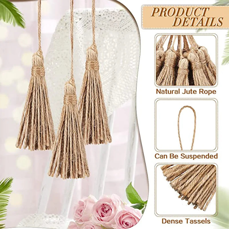 pompons jute rustiques décor maison rideau artisanal beige clair tissage non uniforme opaques festive